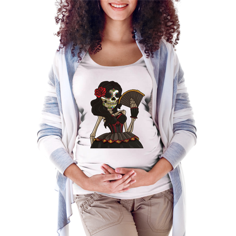 Skeleton Lady Of The Dead   La Calavera Catrina Santa Muerte Long Slee Maternity Scoop Neck T-shirt by emaliekrein | Artistshot