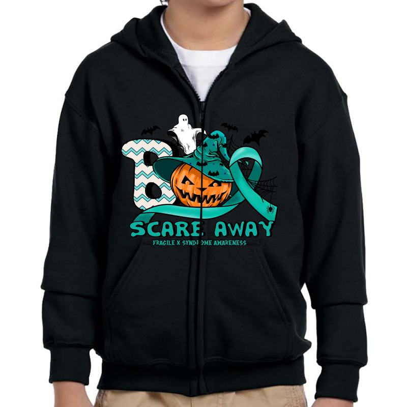 Fragile X Syndrome Awareness - Boo Scare Away Pumpkin Halloween Youth Zipper Hoodie by poppyallen | Artistshot