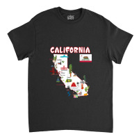 Map Of California Landmarks, Major Cities, Flag Classic T-shirt | Artistshot