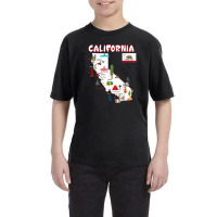 Map Of California Landmarks, Major Cities, Flag Youth Tee | Artistshot