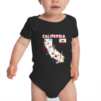 Map Of California Landmarks, Major Cities, Flag Baby Bodysuit | Artistshot