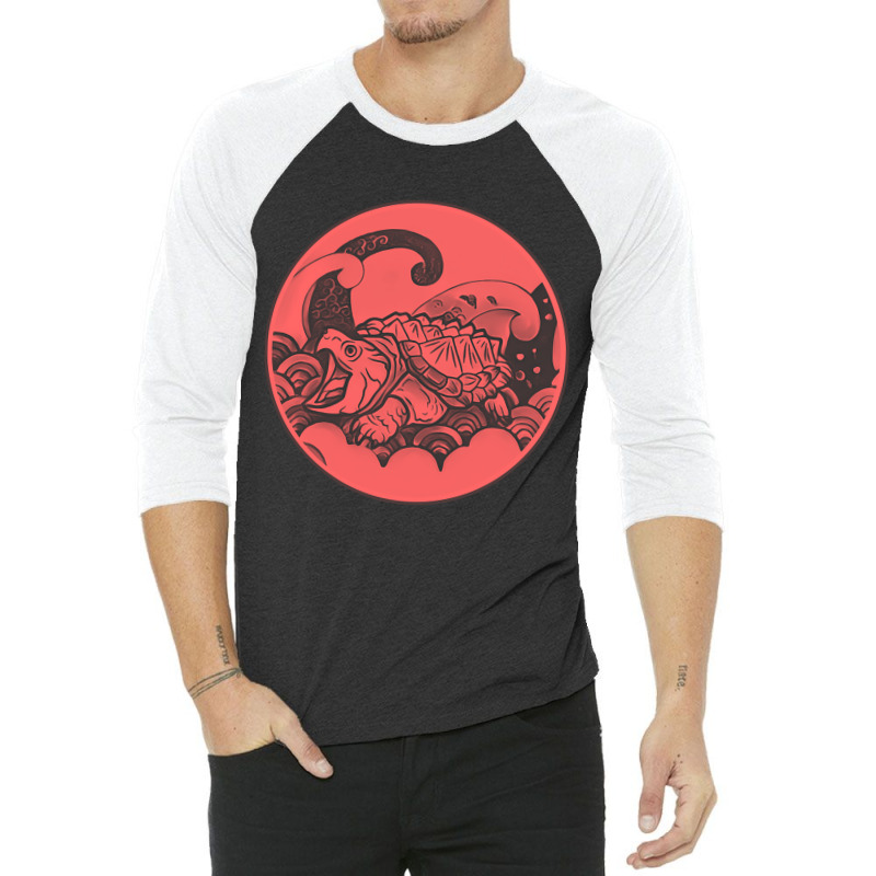 Giant Alligator Snapping Turtle - Japanese Style For Reptiles Lovers - 3/4 Sleeve Shirt | Artistshot