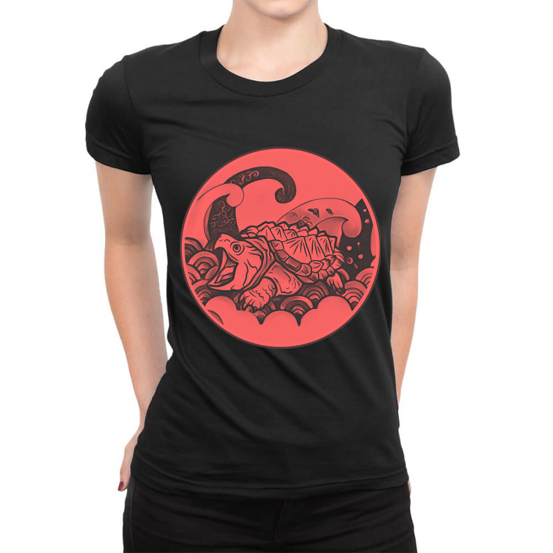 Giant Alligator Snapping Turtle - Japanese Style For Reptiles Lovers - Ladies Fitted T-Shirt by declangreenwood | Artistshot