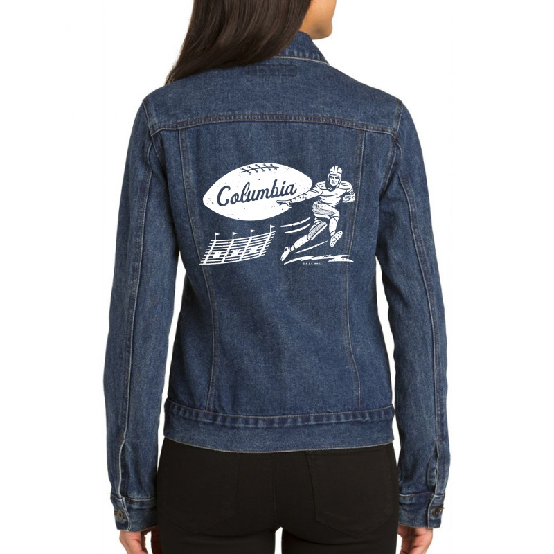 Vintage College Football - Columbia Lions (white Columbia Wordmark) Ladies Denim Jacket by bummercaught | Artistshot