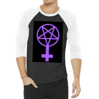 Feminist Pentagram--purple On A Black Background 3/4 Sleeve Shirt | Artistshot