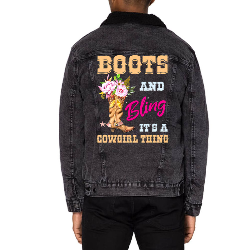 Womens Girls Boots & Bling Its A Cowgirl Thing Cute Cowgirl Unisex Sherpa-Lined Denim Jacket by Boomtea | Artistshot