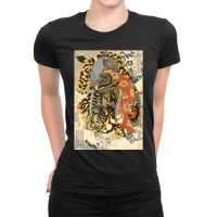 Japanese Samurai General Fighting Tiger Artwork Ladies Fitted T-shirt | Artistshot