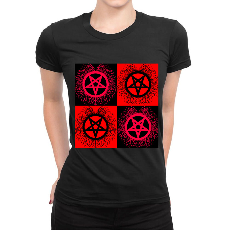 Black Metal Pentagrams--black _amp_ Red Ladies Fitted T-Shirt by TIMOTHYSHRINER | Artistshot