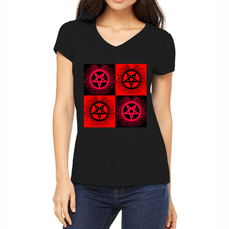 Black Metal Pentagrams--black _amp_ Red Women's V-Neck T-Shirt by TIMOTHYSHRINER | Artistshot