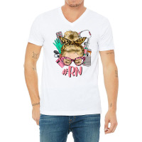 Rn Blonde Messy Bun Straight Hair Glasses Leopard Syringe T Shirt V-neck Tee | Artistshot