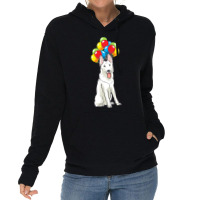 White Shepherd T  Shirt White Swiss Shepherd With Ballons Gift T  Shir Lightweight Hoodie | Artistshot