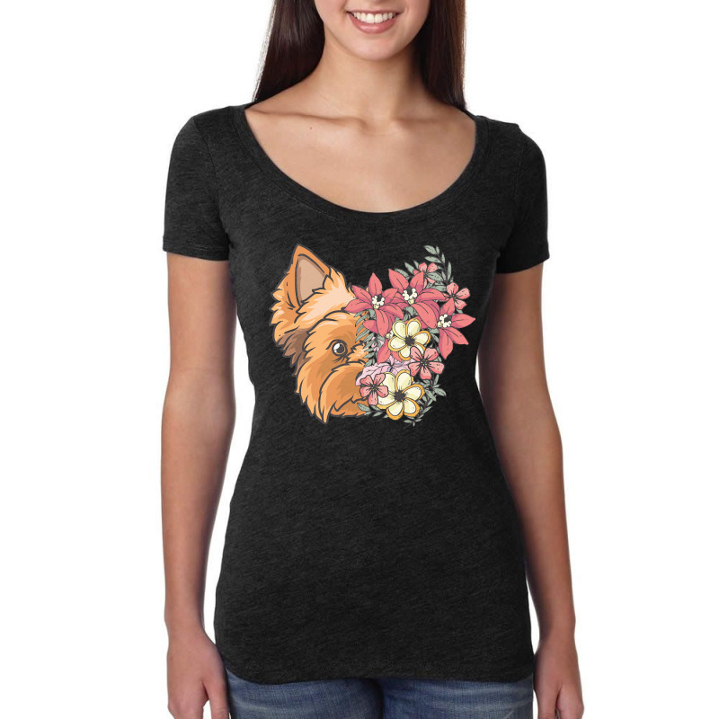 Yorkie T  Shirt Yorkshire Terrier With Flowers T  Shirt Women's Triblend Scoop T-shirt by antwanbartell660 | Artistshot