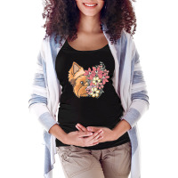 Yorkie T  Shirt Yorkshire Terrier With Flowers T  Shirt Maternity Scoop Neck T-shirt | Artistshot