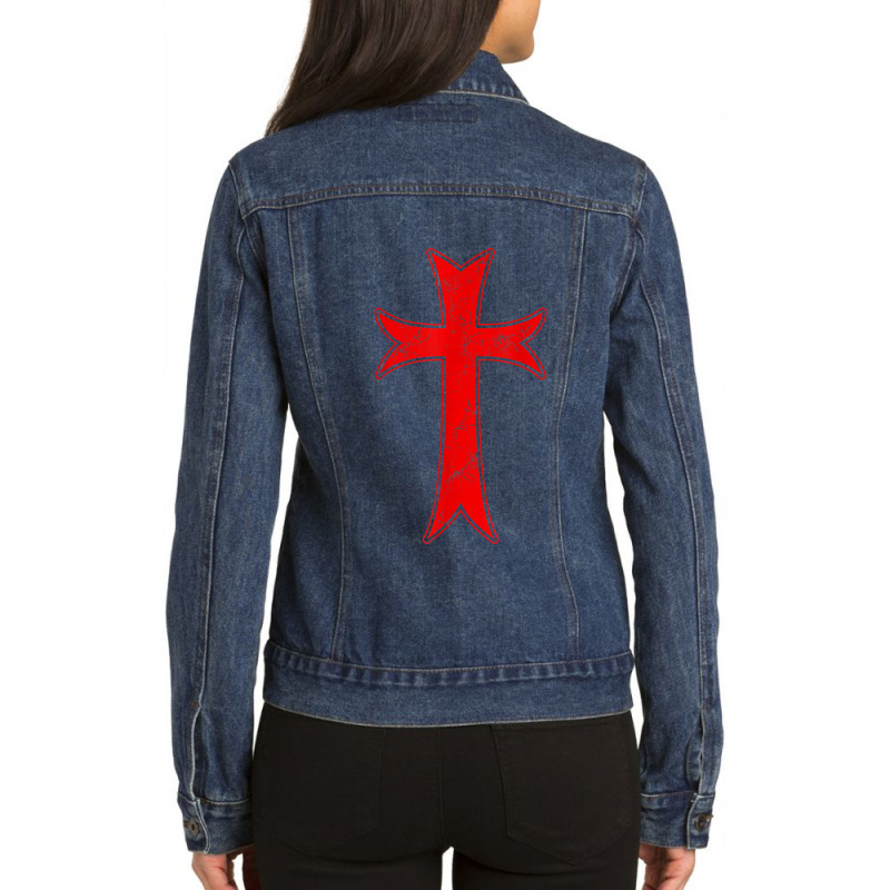 Knights Templar Crusader Distressed Cross Medieval Ring Ladies Denim Jacket | Artistshot