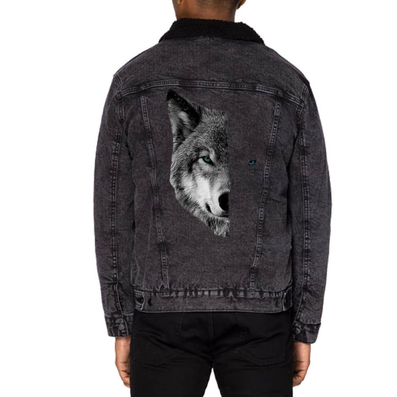 Wolf S - Split Face Wolf Shirts Magical Wolves Tee Unisex Sherpa-lined Denim Jacket | Artistshot