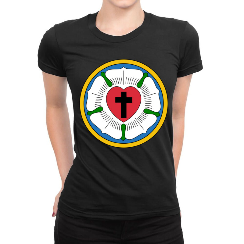 Lutheran Martin Luther Heart Rose Concords Reformation Cross Pullover  Ladies Fitted T-Shirt by MalcolmJCausby | Artistshot