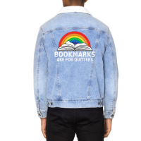 Bookmarks Quitters Book Reading Lovers Vintage Retro Rainbow Unisex Sherpa-lined Denim Jacket | Artistshot