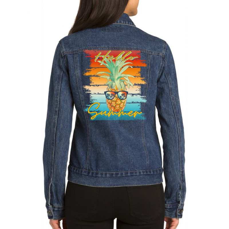 Hello Summer Pineapple T  Shirthello Summer Pineapple T  Shirt Ladies Denim Jacket by rohangerson898 | Artistshot