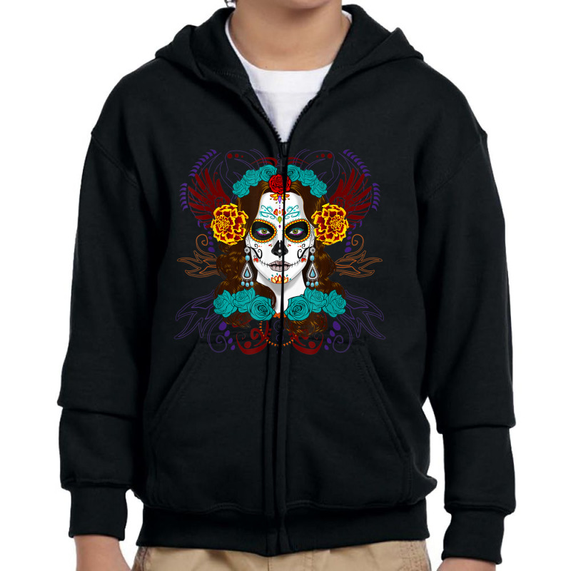 Dia De Los Muertos Marigold Catrina Day Of The Dead Youth Zipper Hoodie by BenSamirDarwish | Artistshot