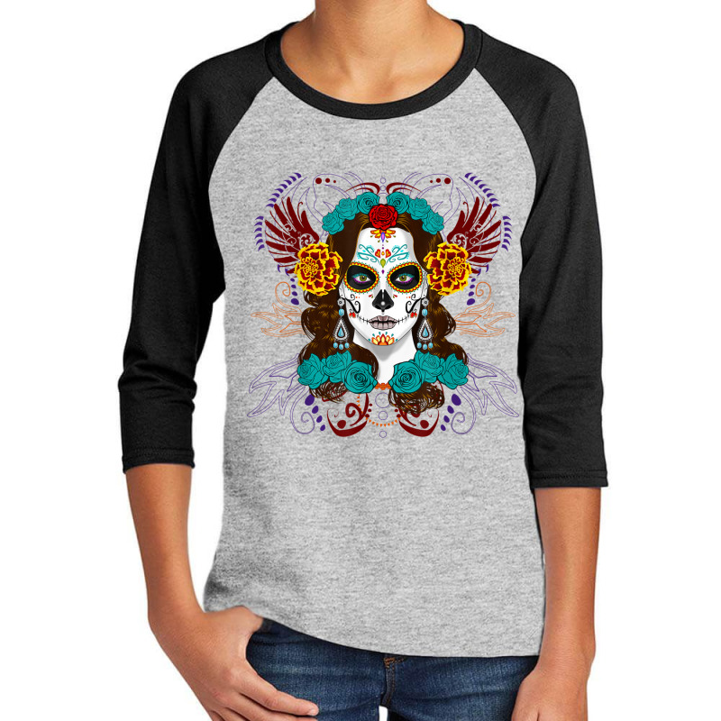 Dia De Los Muertos Marigold Catrina Day Of The Dead Youth 3/4 Sleeve by BenSamirDarwish | Artistshot