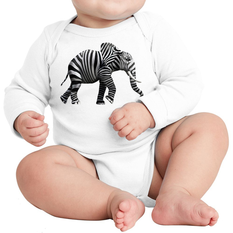 Elephant Anima Cute Zebra Print Wild Forest Running Heavy T Shirt Long Sleeve Baby Bodysuit by sunda | Artistshot