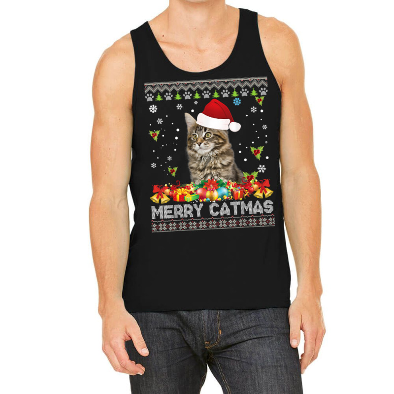 Merry Catmas Maine Coon Cat Ugly Sweater Christmas Santa T Shirt Tank Top by dennh | Artistshot