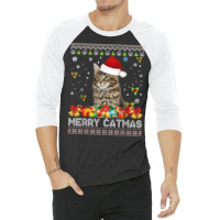 Merry Catmas Maine Coon Cat Ugly Sweater Christmas Santa T Shirt 3/4 Sleeve Shirt | Artistshot