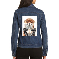 Morning Fox Cute Coffee Animal Ladies Denim Jacket | Artistshot