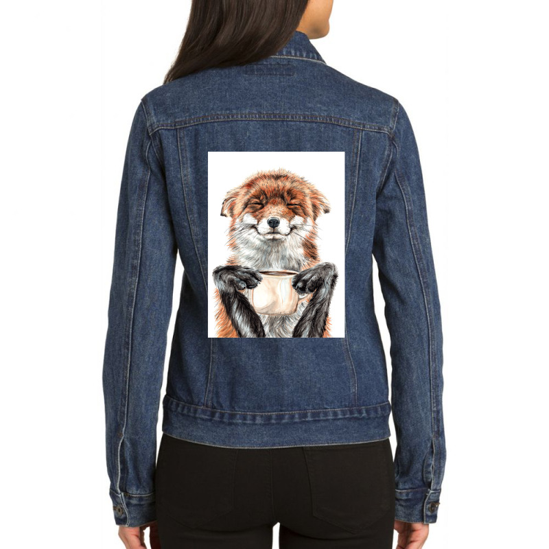 Morning Fox Cute Coffee Animal Ladies Denim Jacket by DARRELLWAYNEWELLS | Artistshot