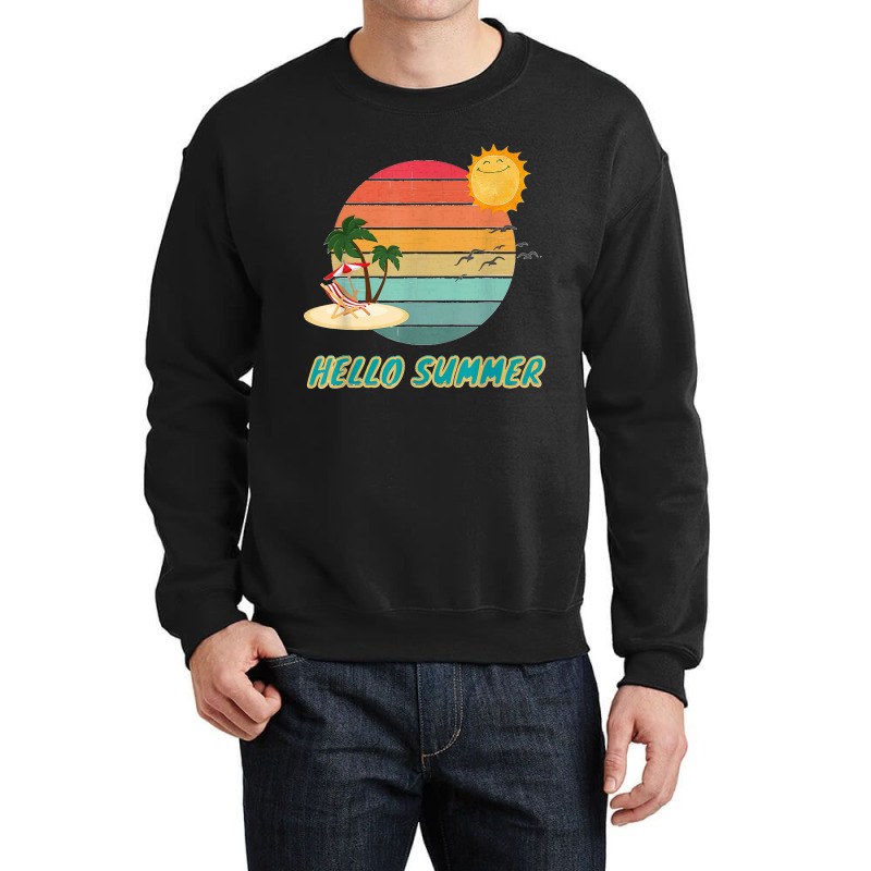 Hello Summer Vacation Palm Tree Sun Birds And Sea Crewneck Sweatshirt by ISAIASSANTIAGO | Artistshot