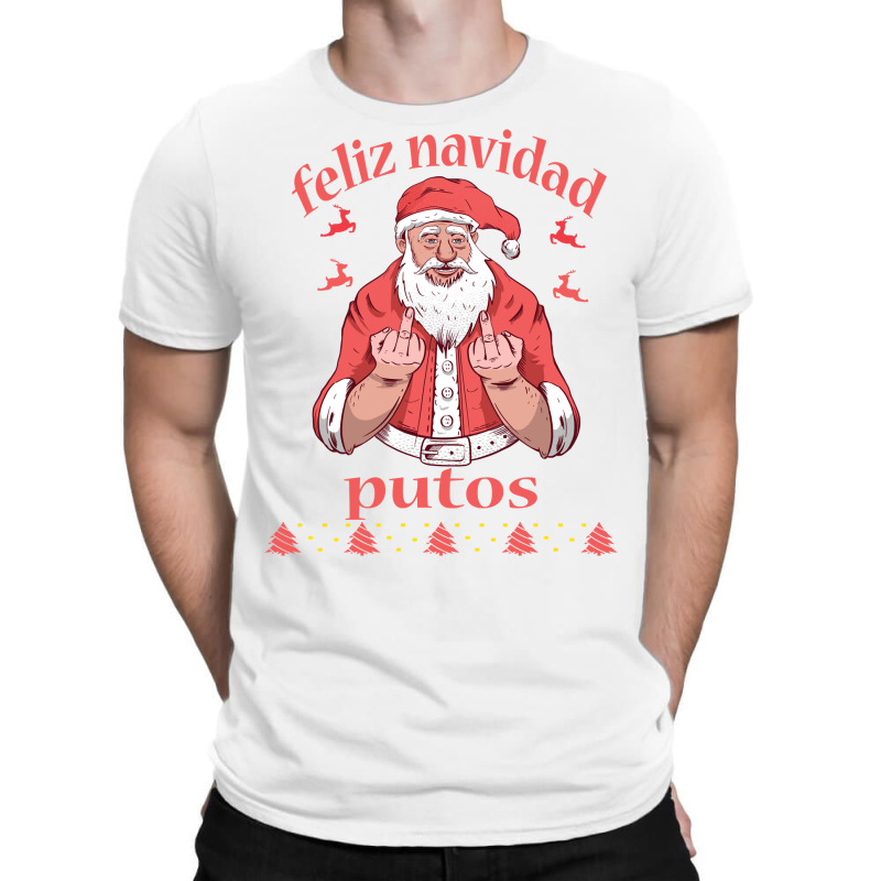 Santa Claus Middle Finger Feliz Navidad Putos Ugly Christmas Long Slee T-shirt | Artistshot