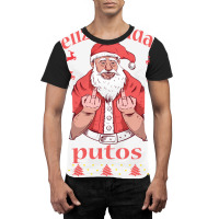 Santa Claus Middle Finger Feliz Navidad Putos Ugly Christmas Long Slee Graphic T-shirt | Artistshot