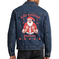 Santa Claus Middle Finger Feliz Navidad Putos Ugly Christmas Long Slee Men Denim Jacket | Artistshot