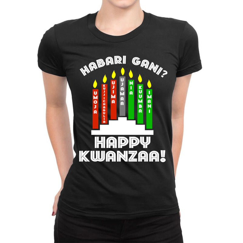 Habari Gani Happy Kwanzaa African American 7 Principles Long Sleeve T Ladies Fitted T-Shirt by ayedencoplon | Artistshot