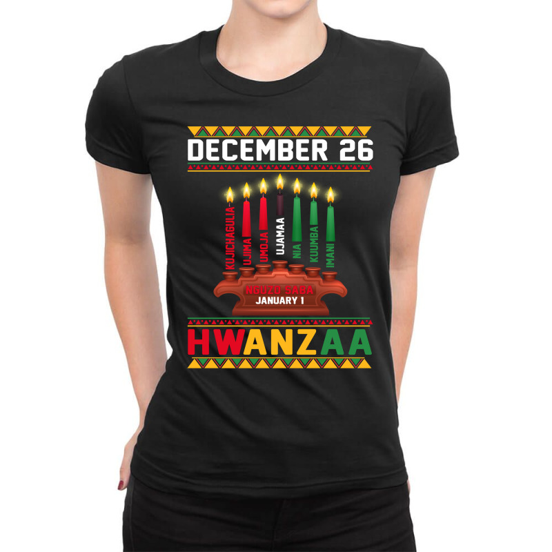 Happy Kwanzaa Kinara Candles Principles African American Men Sweatshir Ladies Fitted T-Shirt by keishawnredner | Artistshot