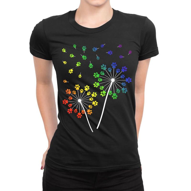 Dandelion Paw Pride Rainbow   Dog Mom Flower Gifts Ladies Fitted T-Shirt by ALVAILLONJ | Artistshot