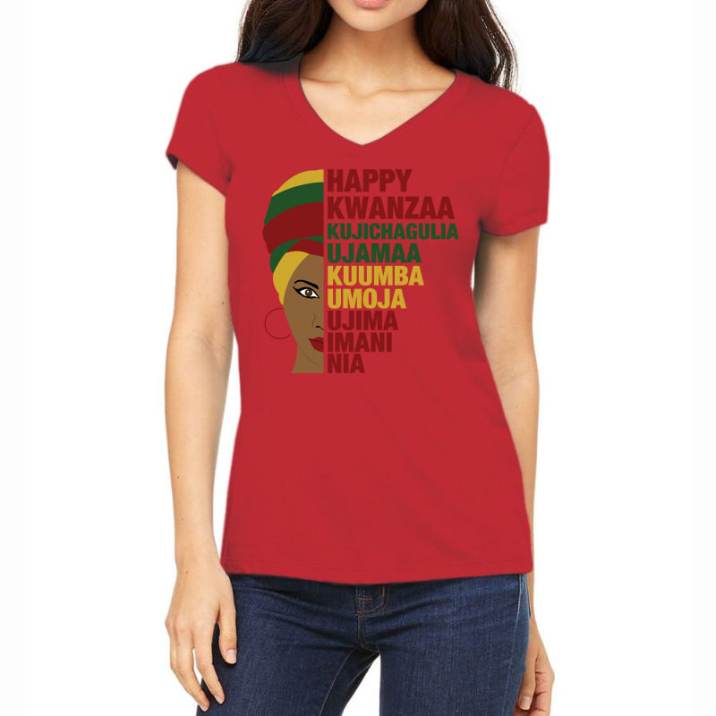 Happy Kwanzaa African Black Woman 7 Principles Sweatshirt Women's V-Neck T-Shirt by adam.troare | Artistshot