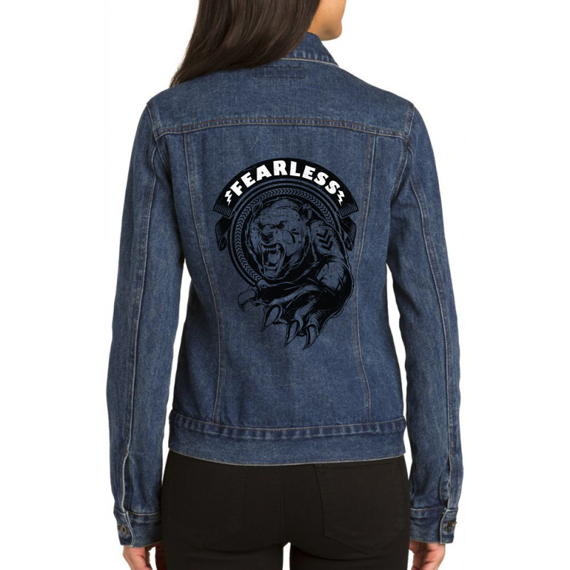 Scared Bear Grizzly Bear Shirt Premium Ladies Denim Jacket by LUKEUNCAN | Artistshot