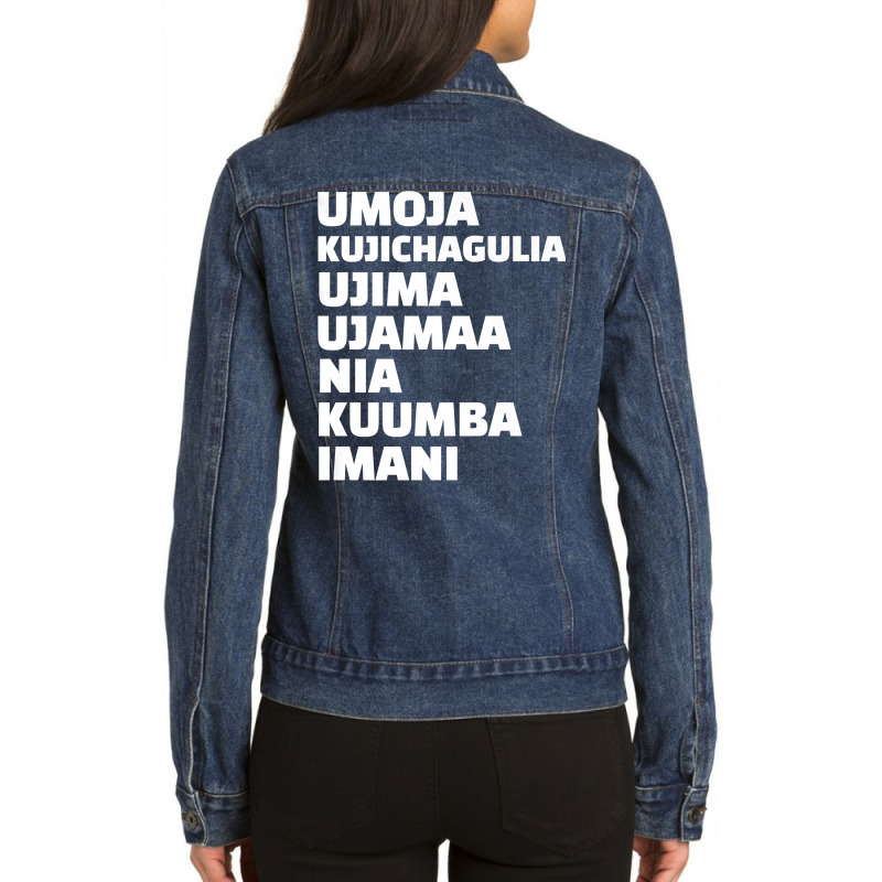 Kwanzaa 7 Principles Umoja Kujichagulia Ujima Ujamaa Nia Premium T Shi Ladies Denim Jacket by ayedencoplon | Artistshot