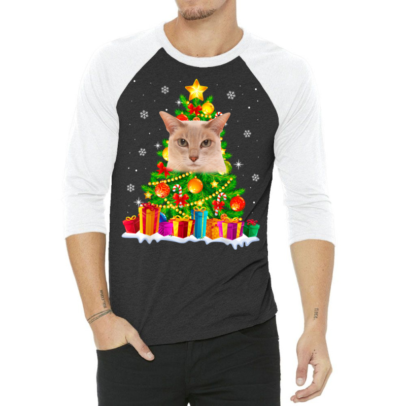 Cute Tonkinese Cat Lover Christmas Tree Xmas Holidays T Shirt 3/4 Sleeve Shirt | Artistshot