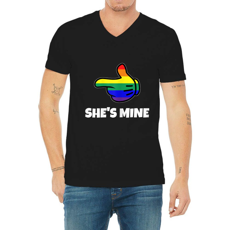 Womens Lesbian Pride Matching She S Mine Tshirt Lgbt Tee V-Neck Tee by RYANIDDLE | Artistshot