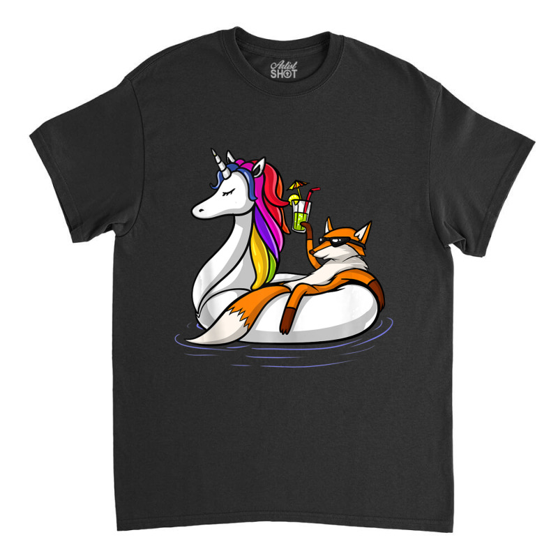 Fox Riding Unicorn Float Pool Party Funny Classic T-shirt | Artistshot