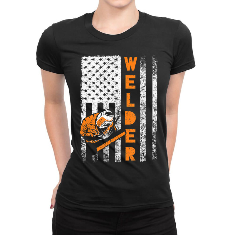 Welder Flag Welder For Welders Welding Outfit Ladies Fitted T-Shirt by brumfieldportillo7vlpq8 | Artistshot