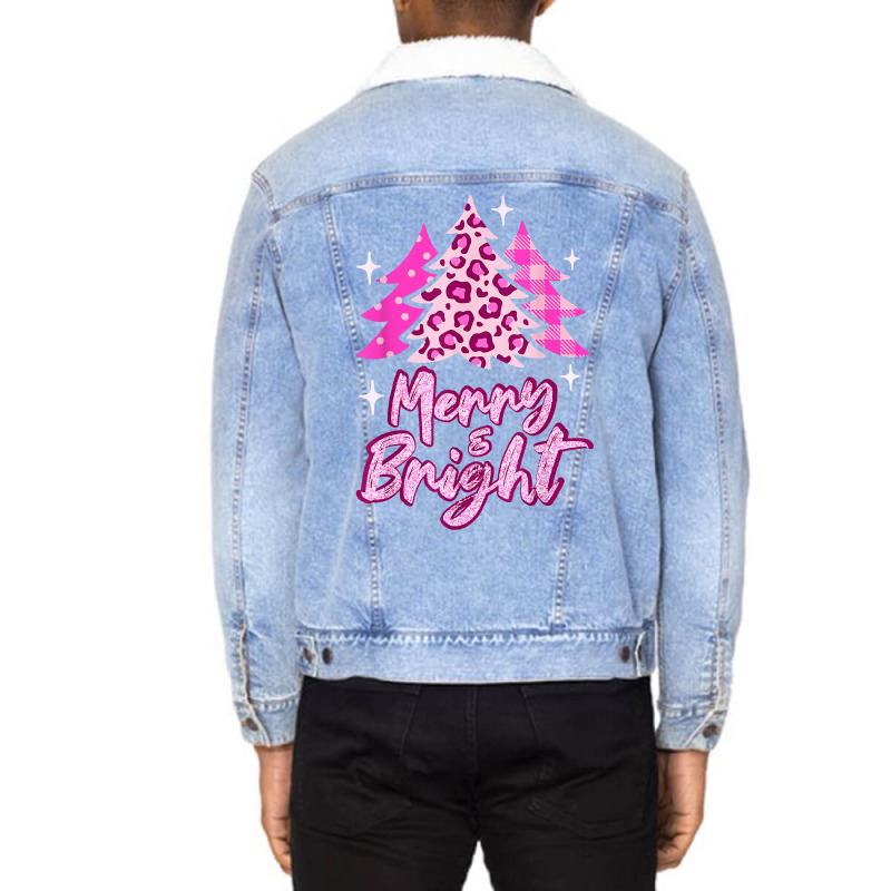 Merry And Bright Pink Christmas Tree, Pink Christmas Costume T Shirt Unisex Sherpa-lined Denim Jacket | Artistshot