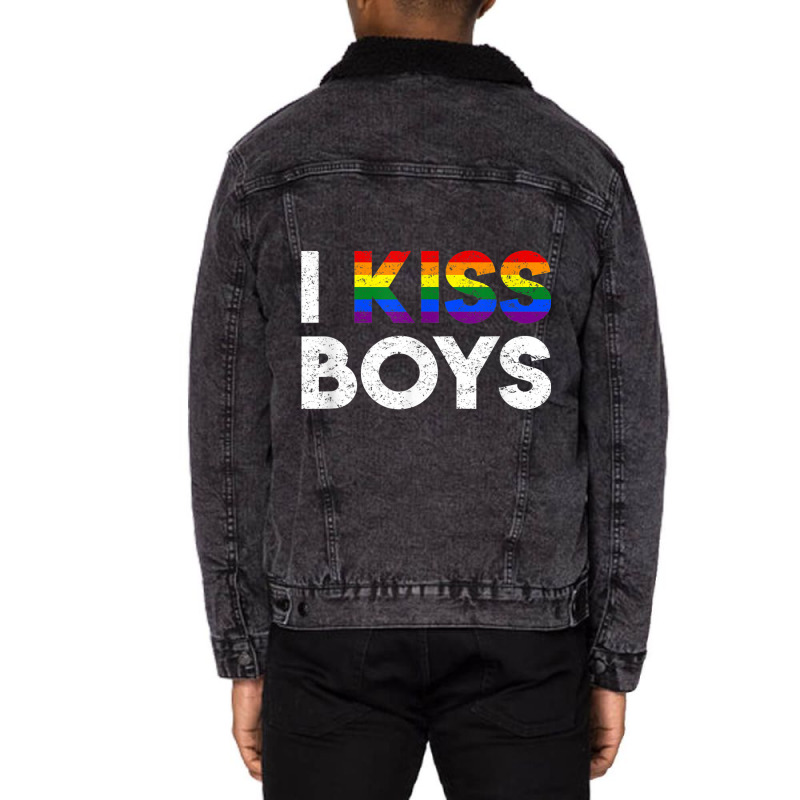 Lgbt I Kiss Boys Twink Gay Rainbow Pride Month Vintage Unisex Sherpa-lined Denim Jacket | Artistshot