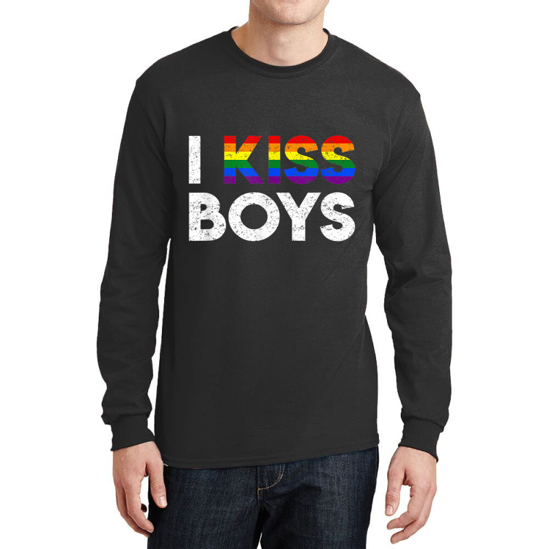 Lgbt I Kiss Boys Twink Gay Rainbow Pride Month Vintage Long Sleeve Shirts | Artistshot