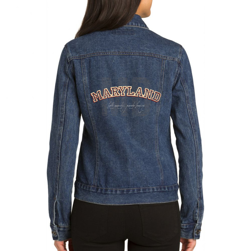 Maryland Vintage Retro Collegiate Ladies Denim Jacket by declangreenwood | Artistshot