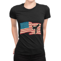 American Flag Karate Kick Silouette Design Ladies Fitted T-shirt | Artistshot