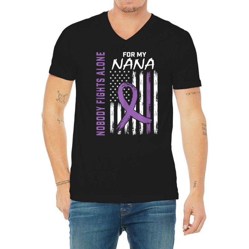 Nobody Fights Alone Nana Lupus Awareness American Flag Gifts T Shirt V-Neck Tee by mosesswabyhi | Artistshot