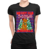 Ugly Merry Old Christmas Animals Sweater Dog Lights Design T Shirt Ladies Fitted T-shirt | Artistshot